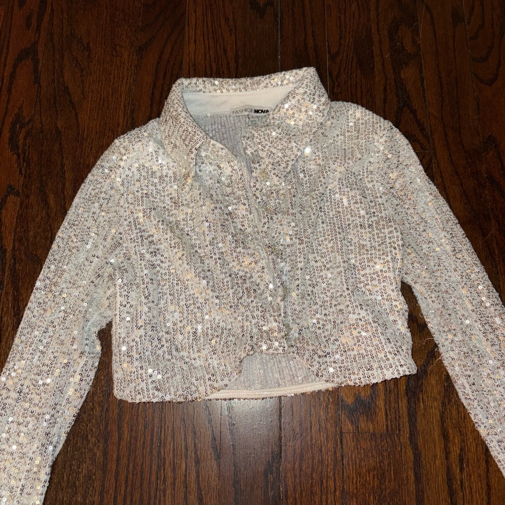 Sparkley Cropped Long Sleeve Top